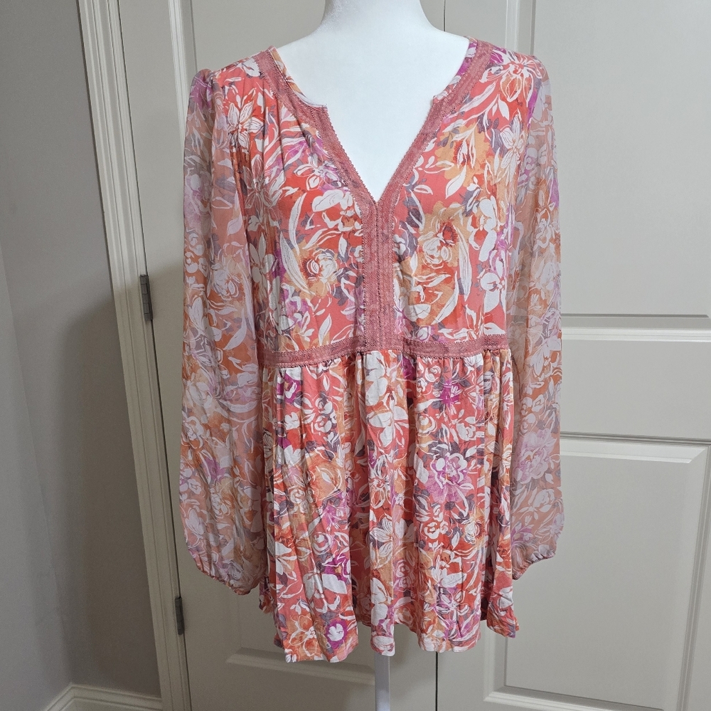 Torrid Babydoll Fabric Mix Super Soft Balloon Chiffon Sleeve Top Size 2 (XXL)